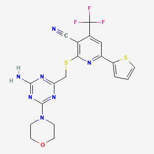 molecular formula C19H16F3N7OS2 B4291657 2-{[(4-amino-6-morpholin-4-yl-1,3,5-triazin-2-yl)methyl]thio}-6-(2-thienyl)-4-(trifluoromethyl)nicotinonitrile 