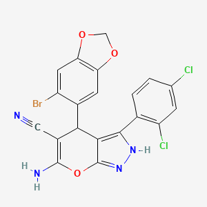 molecular formula C20H11BrCl2N4O3 B4291661 6-amino-4-(6-bromo-1,3-benzodioxol-5-yl)-3-(2,4-dichlorophenyl)-1,4-dihydropyrano[2,3-c]pyrazole-5-carbonitrile 