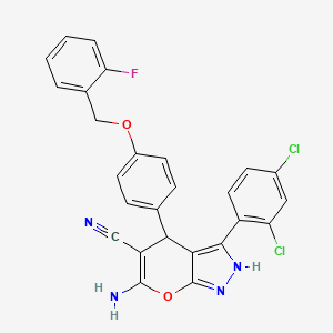 molecular formula C26H17Cl2FN4O2 B4291665 6-amino-3-(2,4-dichlorophenyl)-4-{4-[(2-fluorobenzyl)oxy]phenyl}-1,4-dihydropyrano[2,3-c]pyrazole-5-carbonitrile 