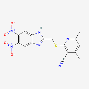 molecular formula C16H12N6O4S B4291684 2-{[(5,6-dinitro-1H-benzimidazol-2-yl)methyl]thio}-4,6-dimethylnicotinonitrile 