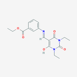 molecular formula C18H21N3O5 B429169 ethyl 3-{[(1,3-diethyl-2,4,6-trioxotetrahydro-5(2H)-pyrimidinylidene)methyl]amino}benzoate 
