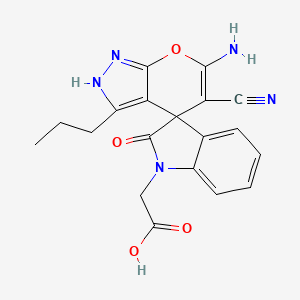 (6'-amino-5'-cyano-2-oxo-3'-propyl-1'H-spiro[indole-3,4'-pyrano[2,3-c]pyrazol]-1(2H)-yl)acetic acid