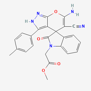 methyl [6'-amino-5'-cyano-3'-(4-methylphenyl)-2-oxo-1'H-spiro[indole-3,4'-pyrano[2,3-c]pyrazol]-1(2H)-yl]acetate