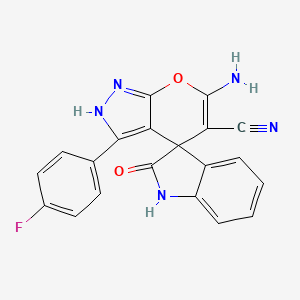 molecular formula C20H12FN5O2 B4291723 6'-amino-3'-(4-fluorophenyl)-2-oxo-1,2-dihydro-1'H-spiro[indole-3,4'-pyrano[2,3-c]pyrazole]-5'-carbonitrile 