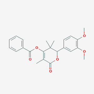 2-(3,4-dimethoxyphenyl)-3,3,5-trimethyl-6-oxo-3,6-dihydro-2H-pyran-4-yl benzoate