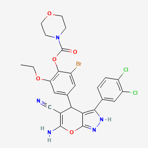 molecular formula C26H22BrCl2N5O5 B4291772 4-[6-amino-5-cyano-3-(3,4-dichlorophenyl)-1,4-dihydropyrano[2,3-c]pyrazol-4-yl]-2-bromo-6-ethoxyphenyl morpholine-4-carboxylate 