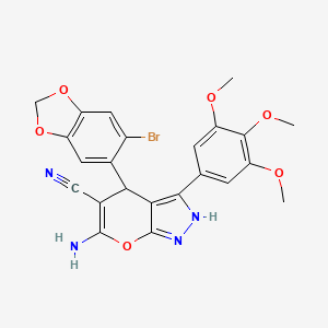 molecular formula C23H19BrN4O6 B4291787 6-amino-4-(6-bromo-1,3-benzodioxol-5-yl)-3-(3,4,5-trimethoxyphenyl)-1,4-dihydropyrano[2,3-c]pyrazole-5-carbonitrile 