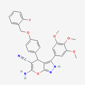 molecular formula C29H25FN4O5 B4291791 6-amino-4-{4-[(2-fluorobenzyl)oxy]phenyl}-3-(3,4,5-trimethoxyphenyl)-1,4-dihydropyrano[2,3-c]pyrazole-5-carbonitrile 