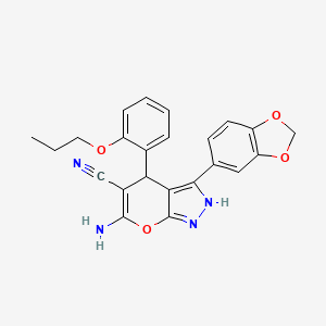 molecular formula C23H20N4O4 B4291793 6-amino-3-(1,3-benzodioxol-5-yl)-4-(2-propoxyphenyl)-1,4-dihydropyrano[2,3-c]pyrazole-5-carbonitrile 