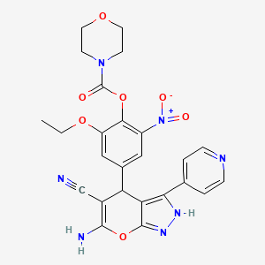 molecular formula C25H23N7O7 B4291823 4-(6-amino-5-cyano-3-pyridin-4-yl-1,4-dihydropyrano[2,3-c]pyrazol-4-yl)-2-ethoxy-6-nitrophenyl morpholine-4-carboxylate 