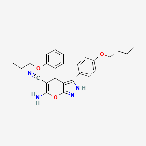 molecular formula C26H28N4O3 B4291837 6-amino-3-(4-butoxyphenyl)-4-(2-propoxyphenyl)-1,4-dihydropyrano[2,3-c]pyrazole-5-carbonitrile 