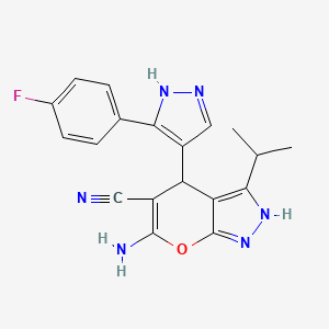 molecular formula C19H17FN6O B4291871 6-amino-4-[3-(4-fluorophenyl)-1H-pyrazol-4-yl]-3-isopropyl-1,4-dihydropyrano[2,3-c]pyrazole-5-carbonitrile 