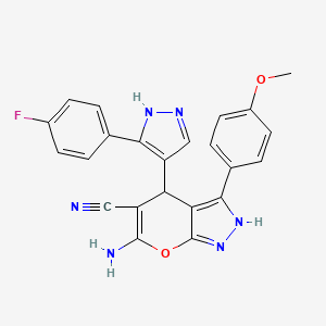molecular formula C23H17FN6O2 B4291877 6-amino-4-[3-(4-fluorophenyl)-1H-pyrazol-4-yl]-3-(4-methoxyphenyl)-1,4-dihydropyrano[2,3-c]pyrazole-5-carbonitrile 