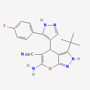 molecular formula C20H19FN6O B4291885 6-amino-3-tert-butyl-4-[3-(4-fluorophenyl)-1H-pyrazol-4-yl]-1,4-dihydropyrano[2,3-c]pyrazole-5-carbonitrile 