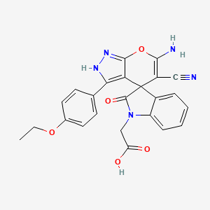 molecular formula C24H19N5O5 B4291906 [6'-amino-5'-cyano-3'-(4-ethoxyphenyl)-2-oxo-1'H-spiro[indole-3,4'-pyrano[2,3-c]pyrazol]-1(2H)-yl]acetic acid 
