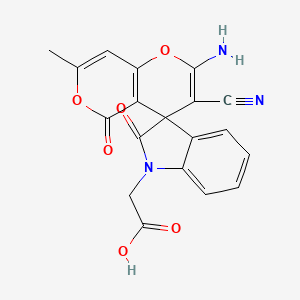 (2'-amino-3'-cyano-7'-methyl-2,5'-dioxo-5'H-spiro[indole-3,4'-pyrano[4,3-b]pyran]-1(2H)-yl)acetic acid