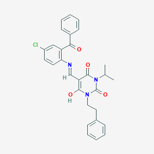 molecular formula C29H26ClN3O4 B429193 5-[(2-benzoyl-4-chloroanilino)methylene]-1-isopropyl-3-(2-phenylethyl)-2,4,6(1H,3H,5H)-pyrimidinetrione 