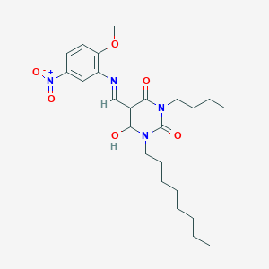 molecular formula C24H34N4O6 B429196 1-butyl-5-({5-nitro-2-methoxyanilino}methylene)-3-octyl-2,4,6(1H,3H,5H)-pyrimidinetrione 