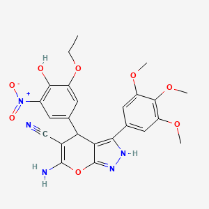 molecular formula C24H23N5O8 B4291962 6-amino-4-(3-ethoxy-4-hydroxy-5-nitrophenyl)-3-(3,4,5-trimethoxyphenyl)-1,4-dihydropyrano[2,3-c]pyrazole-5-carbonitrile 