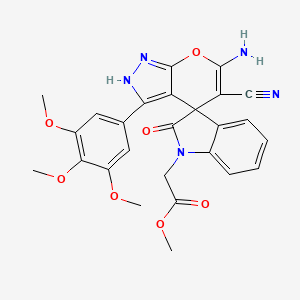 molecular formula C26H23N5O7 B4291966 methyl [6'-amino-5'-cyano-2-oxo-3'-(3,4,5-trimethoxyphenyl)-1'H-spiro[indole-3,4'-pyrano[2,3-c]pyrazol]-1(2H)-yl]acetate 