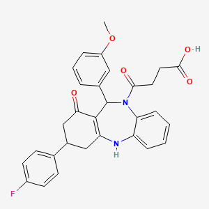 molecular formula C30H27FN2O5 B4291976 4-[3-(4-fluorophenyl)-11-(3-methoxyphenyl)-1-oxo-1,2,3,4,5,11-hexahydro-10H-dibenzo[b,e][1,4]diazepin-10-yl]-4-oxobutanoic acid 