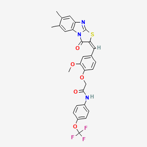 molecular formula C28H22F3N3O5S B4291988 2-{4-[(6,7-dimethyl-3-oxo[1,3]thiazolo[3,2-a]benzimidazol-2(3H)-ylidene)methyl]-2-methoxyphenoxy}-N-[4-(trifluoromethoxy)phenyl]acetamide 