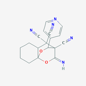 molecular formula C18H15N5O2 B4291995 9-imino-12-pyridin-4-yl-10,11-dioxatricyclo[6.2.2.0~1,6~]dodecane-7,7,8-tricarbonitrile 