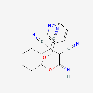 molecular formula C18H15N5O2 B4292000 9-imino-12-pyridin-3-yl-10,11-dioxatricyclo[6.2.2.0~1,6~]dodecane-7,7,8-tricarbonitrile 