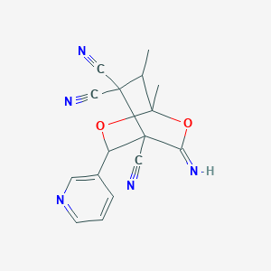 molecular formula C16H13N5O2 B4292008 3-imino-1,7-dimethyl-5-pyridin-3-yl-2,6-dioxabicyclo[2.2.2]octane-4,8,8-tricarbonitrile 
