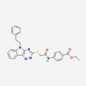 molecular formula C28H25N5O3S B4292011 ethyl 4-[({[5-(2-phenylethyl)-5H-[1,2,4]triazino[5,6-b]indol-3-yl]thio}acetyl)amino]benzoate 