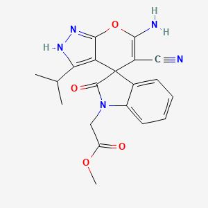 methyl (6'-amino-5'-cyano-3'-isopropyl-2-oxo-1'H-spiro[indole-3,4'-pyrano[2,3-c]pyrazol]-1(2H)-yl)acetate