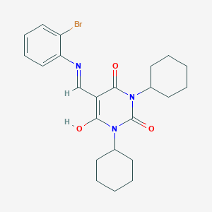 molecular formula C23H28BrN3O3 B429203 5-[(2-bromoanilino)methylene]-1,3-dicyclohexyl-2,4,6(1H,3H,5H)-pyrimidinetrione 