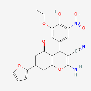 molecular formula C22H19N3O7 B4292035 2-amino-4-(3-ethoxy-4-hydroxy-5-nitrophenyl)-7-(2-furyl)-5-oxo-5,6,7,8-tetrahydro-4H-chromene-3-carbonitrile 