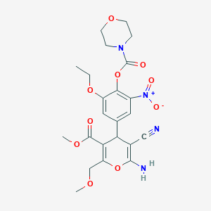 molecular formula C23H26N4O10 B4292043 4-[2-amino-3-cyano-5-(methoxycarbonyl)-6-(methoxymethyl)-4H-pyran-4-yl]-2-ethoxy-6-nitrophenyl morpholine-4-carboxylate 