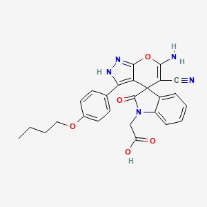 molecular formula C26H23N5O5 B4292049 [6'-amino-3'-(4-butoxyphenyl)-5'-cyano-2-oxo-1'H-spiro[indole-3,4'-pyrano[2,3-c]pyrazol]-1(2H)-yl]acetic acid 