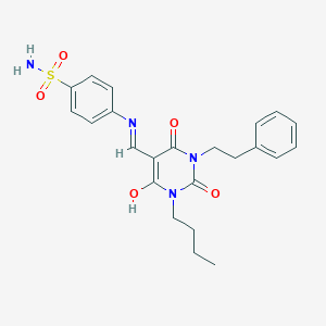 molecular formula C23H26N4O5S B429206 4-{[(1-butyl-2,4,6-trioxo-3-(2-phenylethyl)tetrahydro-5(2H)-pyrimidinylidene)methyl]amino}benzenesulfonamide 