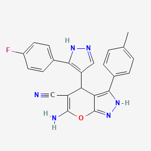 6-amino-4-[3-(4-fluorophenyl)-1H-pyrazol-4-yl]-3-(4-methylphenyl)-1,4-dihydropyrano[2,3-c]pyrazole-5-carbonitrile