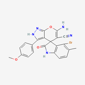molecular formula C22H16BrN5O3 B4292076 6'-amino-4-bromo-3'-(4-methoxyphenyl)-5-methyl-2-oxo-1,2-dihydro-1'H-spiro[indole-3,4'-pyrano[2,3-c]pyrazole]-5'-carbonitrile 