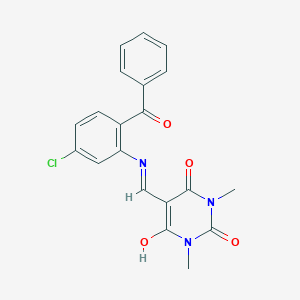 molecular formula C20H16ClN3O4 B429208 5-[(2-benzoyl-5-chloroanilino)methylene]-1,3-dimethyl-2,4,6(1H,3H,5H)-pyrimidinetrione 