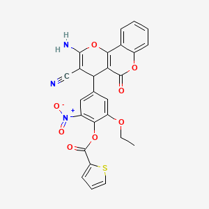 4-(2-amino-3-cyano-5-oxo-4H,5H-pyrano[3,2-c]chromen-4-yl)-2-ethoxy-6-nitrophenyl thiophene-2-carboxylate