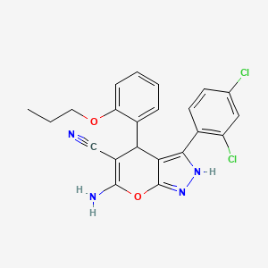 molecular formula C22H18Cl2N4O2 B4292107 6-amino-3-(2,4-dichlorophenyl)-4-(2-propoxyphenyl)-1,4-dihydropyrano[2,3-c]pyrazole-5-carbonitrile 