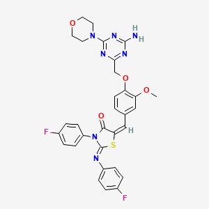 molecular formula C31H27F2N7O4S B4292114 5-{4-[(4-amino-6-morpholin-4-yl-1,3,5-triazin-2-yl)methoxy]-3-methoxybenzylidene}-3-(4-fluorophenyl)-2-[(4-fluorophenyl)imino]-1,3-thiazolidin-4-one 