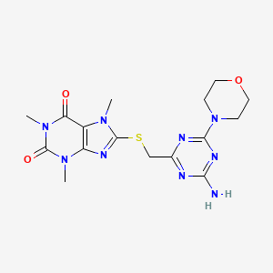 molecular formula C16H21N9O3S B4292129 8-{[(4-amino-6-morpholin-4-yl-1,3,5-triazin-2-yl)methyl]thio}-1,3,7-trimethyl-3,7-dihydro-1H-purine-2,6-dione 