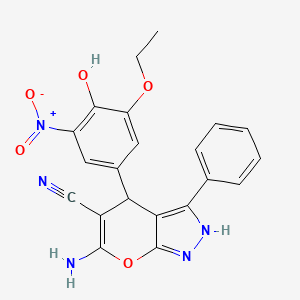 molecular formula C21H17N5O5 B4292137 6-amino-4-(3-ethoxy-4-hydroxy-5-nitrophenyl)-3-phenyl-1,4-dihydropyrano[2,3-c]pyrazole-5-carbonitrile 