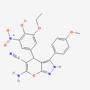 molecular formula C22H19N5O6 B4292138 6-amino-4-(3-ethoxy-4-hydroxy-5-nitrophenyl)-3-(4-methoxyphenyl)-1,4-dihydropyrano[2,3-c]pyrazole-5-carbonitrile 
