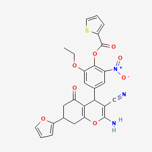 molecular formula C27H21N3O8S B4292159 4-[2-amino-3-cyano-7-(2-furyl)-5-oxo-5,6,7,8-tetrahydro-4H-chromen-4-yl]-2-ethoxy-6-nitrophenyl thiophene-2-carboxylate 