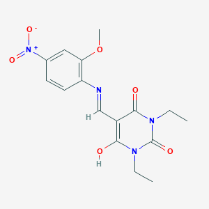 molecular formula C16H18N4O6 B429216 1,3-diethyl-5-({4-nitro-2-methoxyanilino}methylene)-2,4,6(1H,3H,5H)-pyrimidinetrione 
