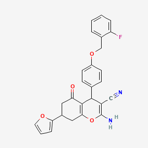 molecular formula C27H21FN2O4 B4292182 2-amino-4-{4-[(2-fluorobenzyl)oxy]phenyl}-7-(2-furyl)-5-oxo-5,6,7,8-tetrahydro-4H-chromene-3-carbonitrile 