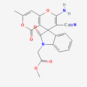 molecular formula C20H15N3O6 B4292202 methyl (2'-amino-3'-cyano-7'-methyl-2,5'-dioxo-5'H-spiro[indole-3,4'-pyrano[4,3-b]pyran]-1(2H)-yl)acetate 