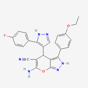 molecular formula C24H19FN6O2 B4292209 6-amino-3-(4-ethoxyphenyl)-4-[3-(4-fluorophenyl)-1H-pyrazol-4-yl]-1,4-dihydropyrano[2,3-c]pyrazole-5-carbonitrile 